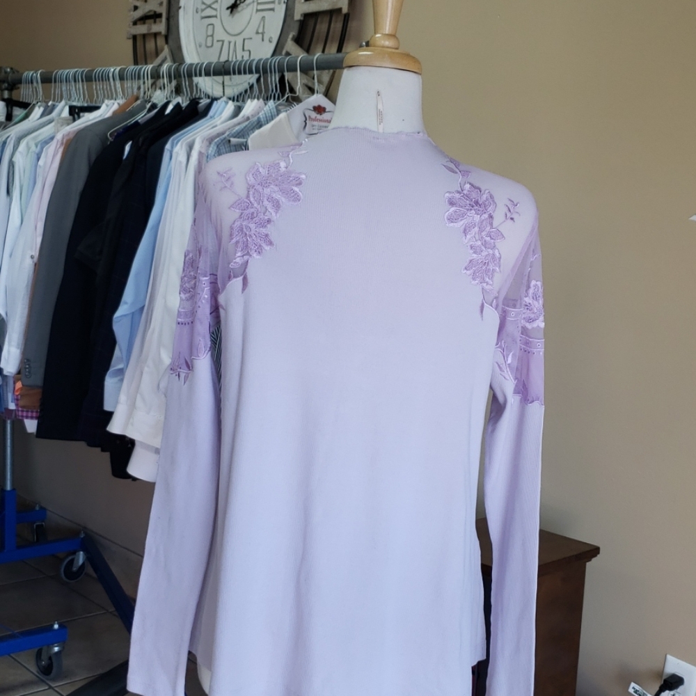 NWOT Free People Daniella Lace Top Lilac Medium - Picture 4 of 6
